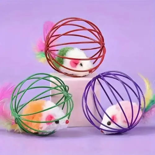 Feather Cat Toy Metal Cage